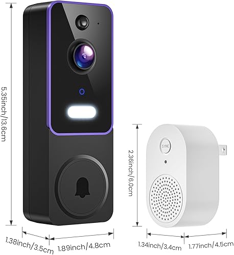 Miniatura 2 de Cámara de timbre de video inalámbrica Wi-Fi de 1080p con detección de movimiento AI, audio bidireccional y visión nocturna, almacenamiento en la