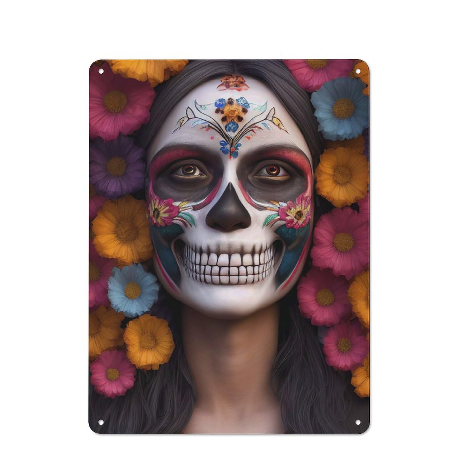 Rustic Tin Wall Sign 40x30cm Featuring Queen Of Skulls, Bistro Wall Plaque for Restaurant, Kitchen, Counter Or Breakfast Nook