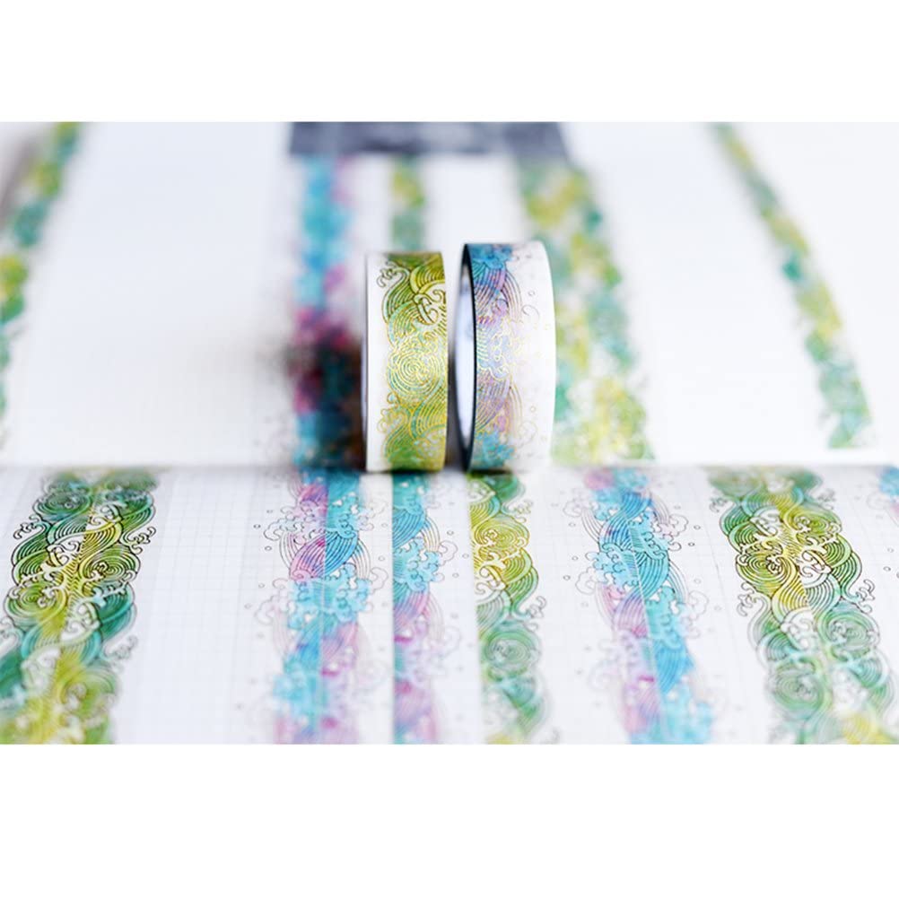 Złota taśma Washi Tape zestaw 2 rolek - unikalny design złota kolorowa fala morska dekoracyjna DIY japoński klej maskujący samoprzylepny papier Washi zestaw taśm (szerokość: 15 mm)