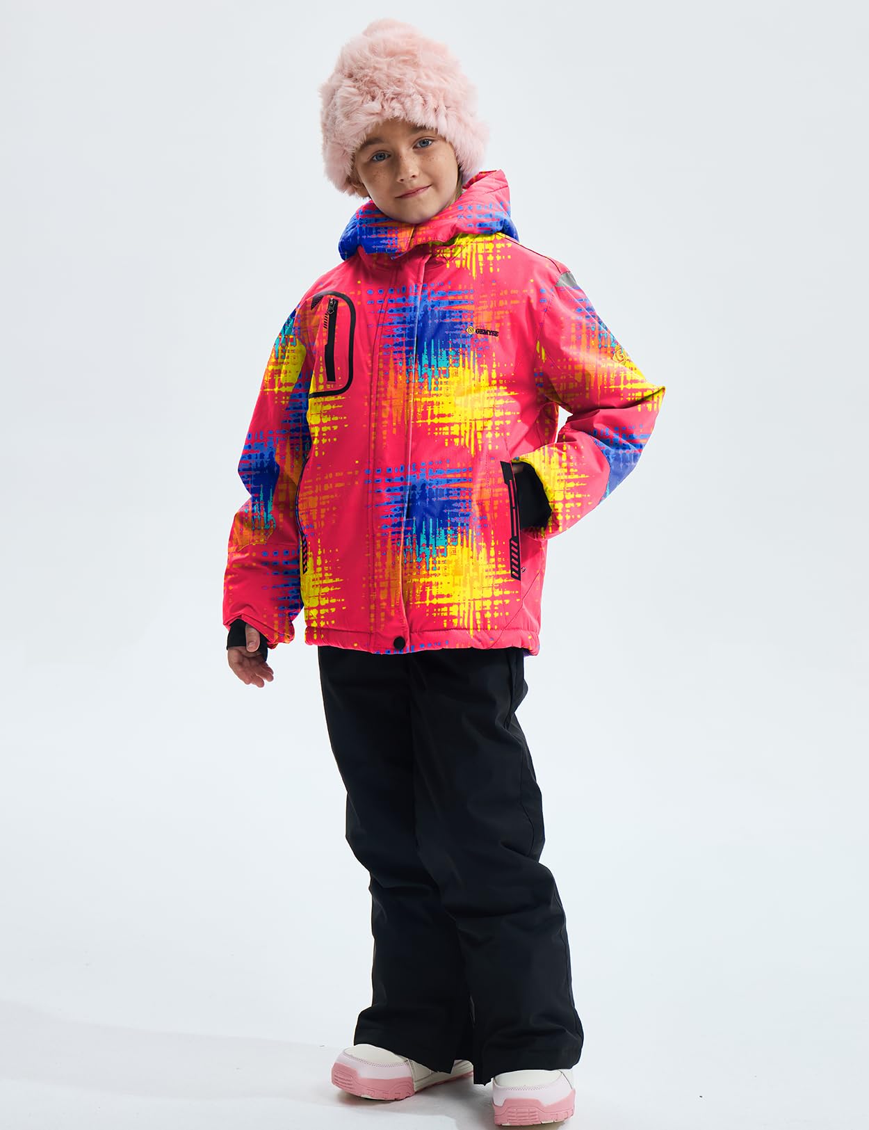 GEMYSE Chaqueta de Esquí para Niña Impermeable Abrigo de Invierno con Capucha Antiviento para Nieve Montaña con Forro Polar(Imprimir 2,140-146)
