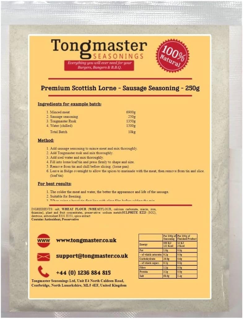 Tongmaster Premium Scottish Lorne Sausage Seasoning 250 g (Pack of 2)