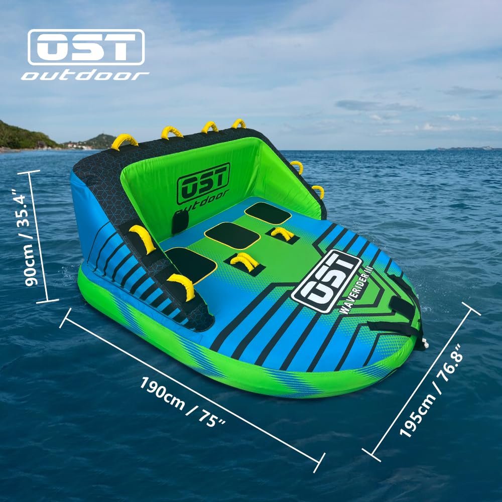 2-3 Person Towable Tubes for Boating, Sofa Style Boat Tube, Water Sports Inflatable Towables Tubes for Boats to Pull, Dual Tow Points, Durable Nylon Cover, Ideal for Kids & Adults (Waverider 3P)