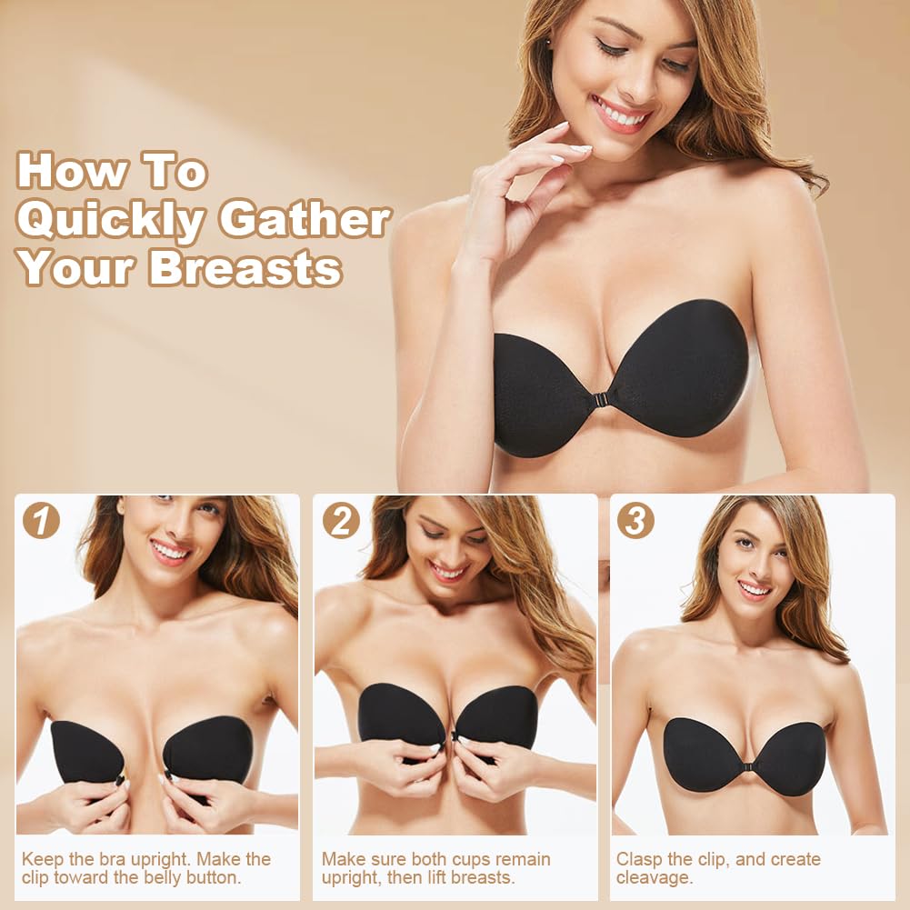 flintronic 3 Pares Sujetador Adhesivo sin Tirantes, Invisible Sin Espalda Silicona Bra, Mujer Sujetador Invisible Push Up Sin Espalda, Sujetador Adhesivo Silicona, Reutilizable