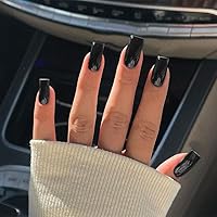 Vista 14 de Xcreando - Uñas postizas Baby Pink de longitud media y largas, estilo coffin cuadrado, uñas acrílicas con pegamento, uñas postizas de color sólido