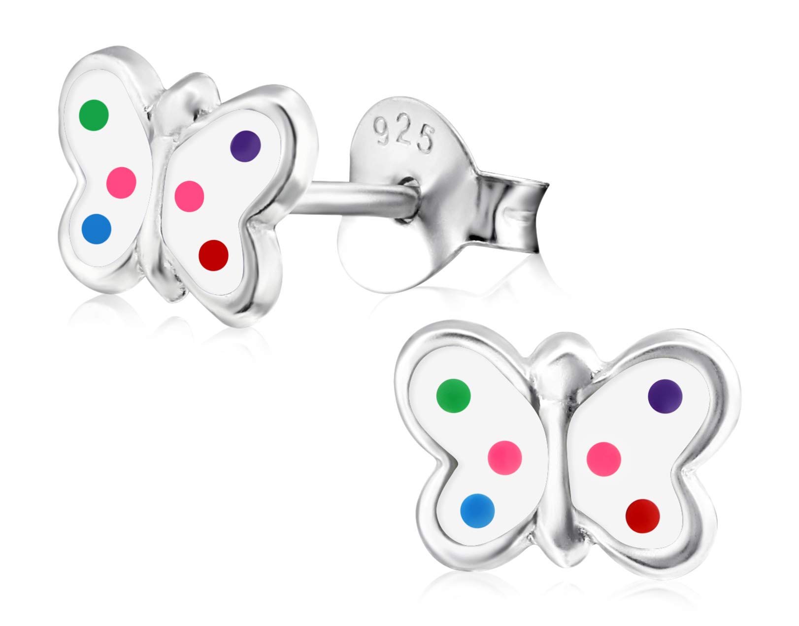 Laimons Kids Pendientes para niña Mariposa Blanco, colorido Plata de ley 925