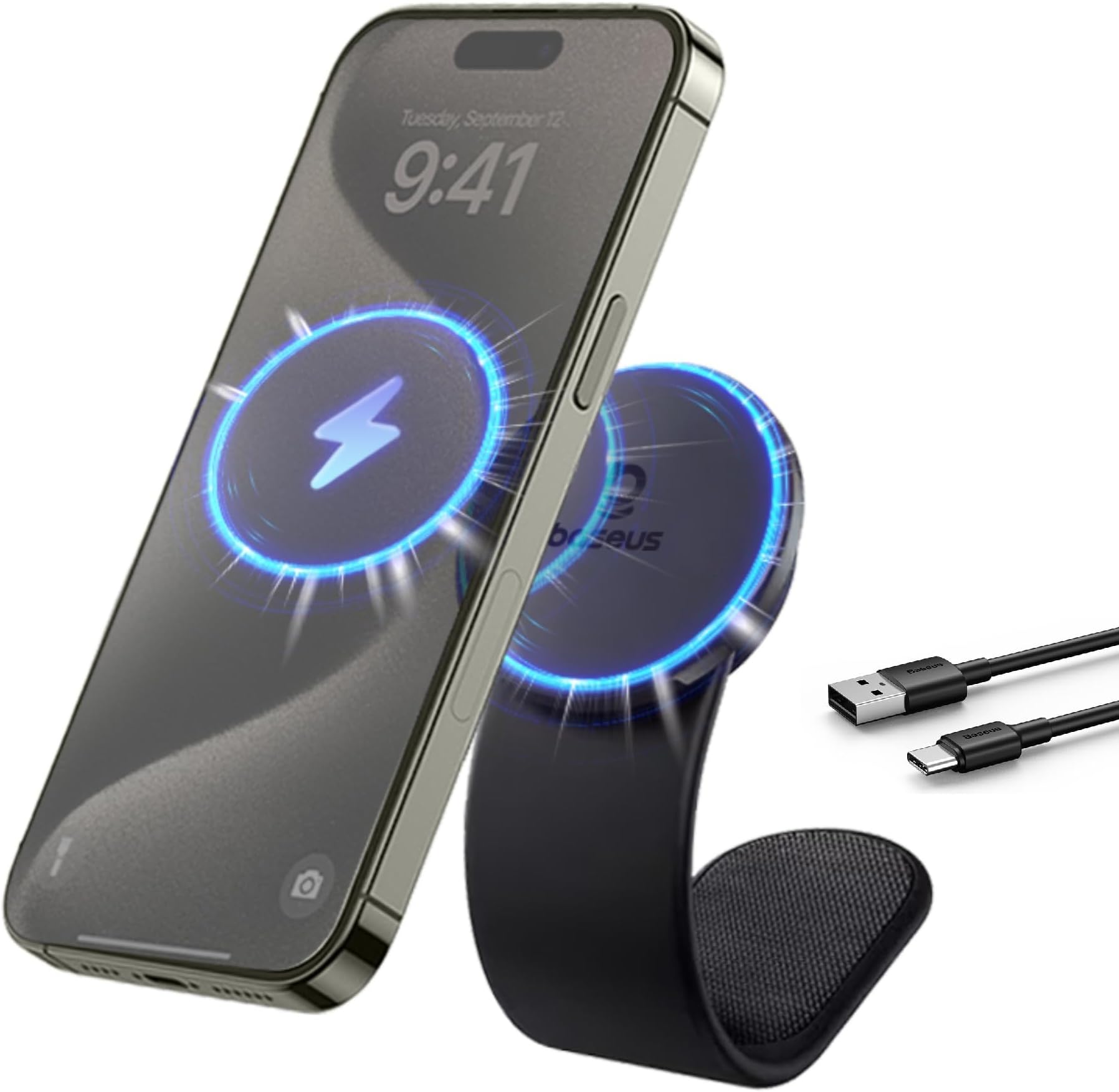 Baseus C02 Pro Magnetic Car Phone Holder, 15W Wireless Car Charger for Dashboard, 360° Adjustable Magsafe Car Mount Compatible with iPhone 15 Series