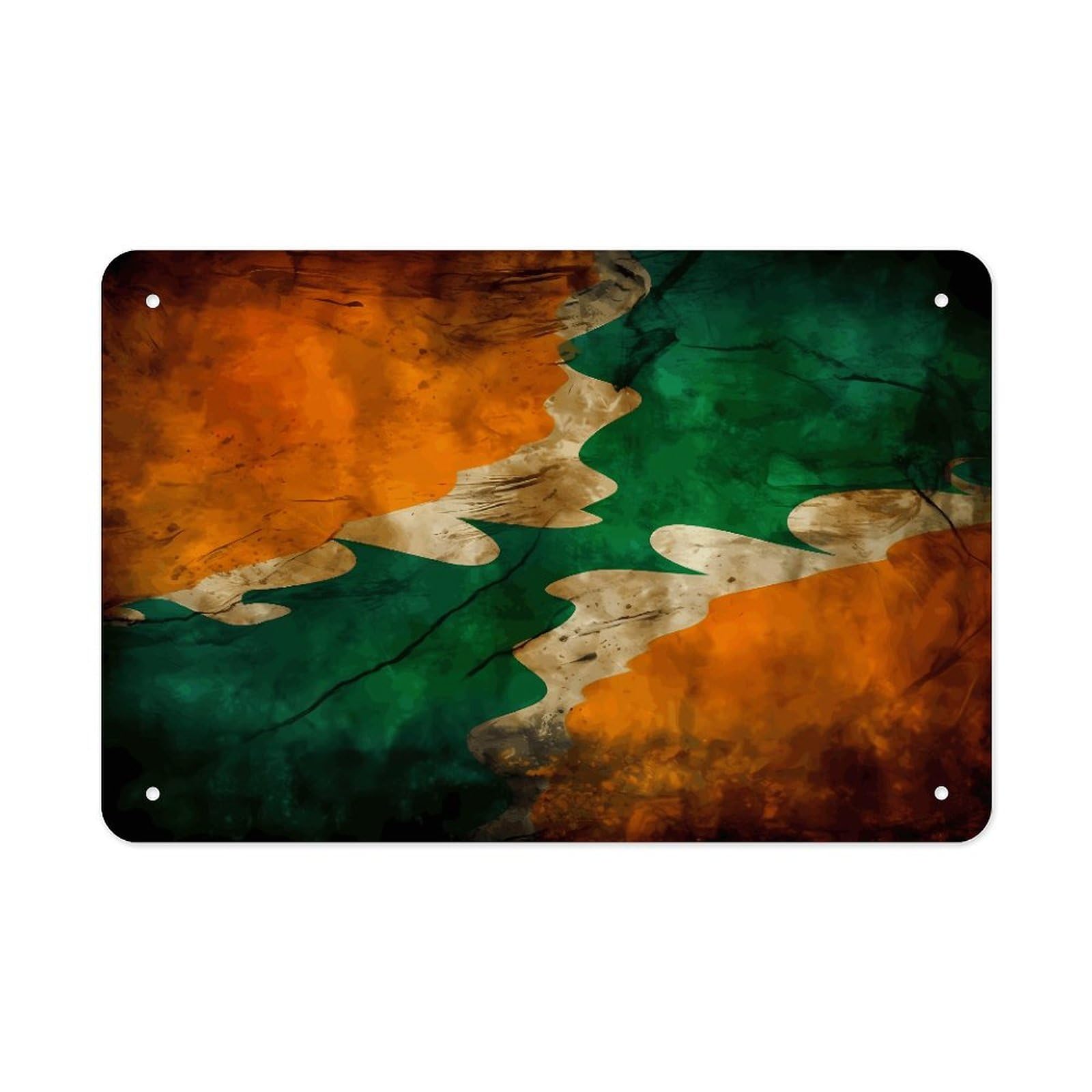 Fekiloot Style Green And Orange Pattern Metal Signs Wall Art Tin Sign