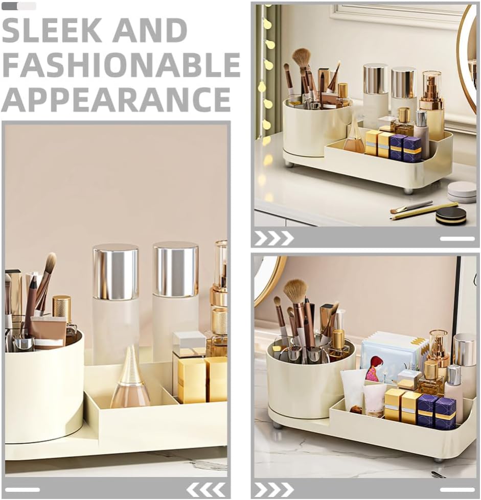 Ciieeo Makeup Organizer Rotating Design Capacity Skincare Storage Rack for Vanity Compact Cosmetic Display Case Creamy
