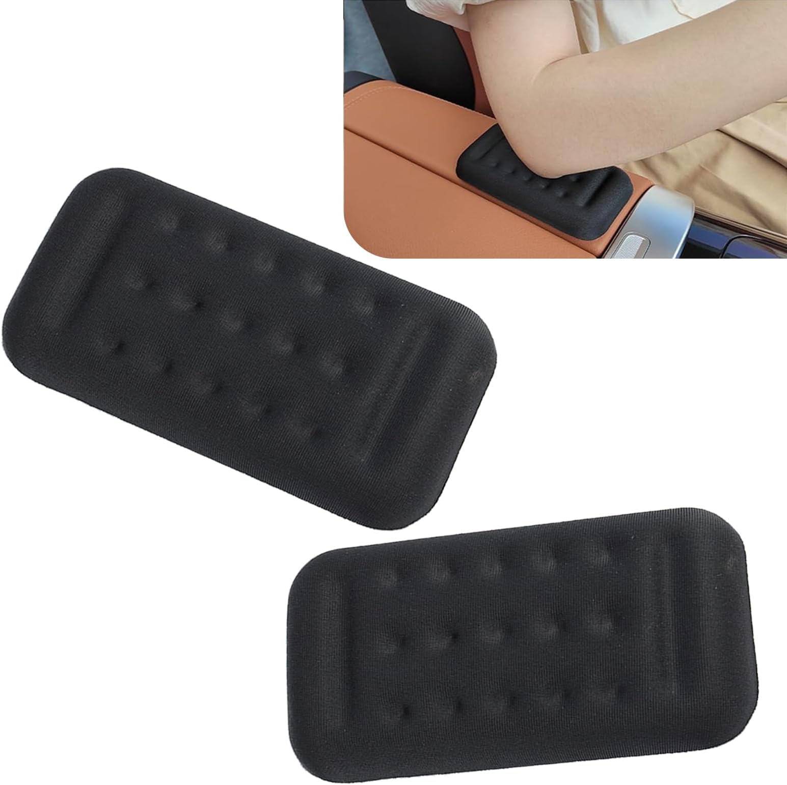 2 PCS Car Arm Rest Elbow Pads, Arm Rest Cushion with Memory Foam Pad for Arm Support, Universal PU Non Slip Auto Armrest Pad, for Most Cars, Trucks, SUVs (Black)