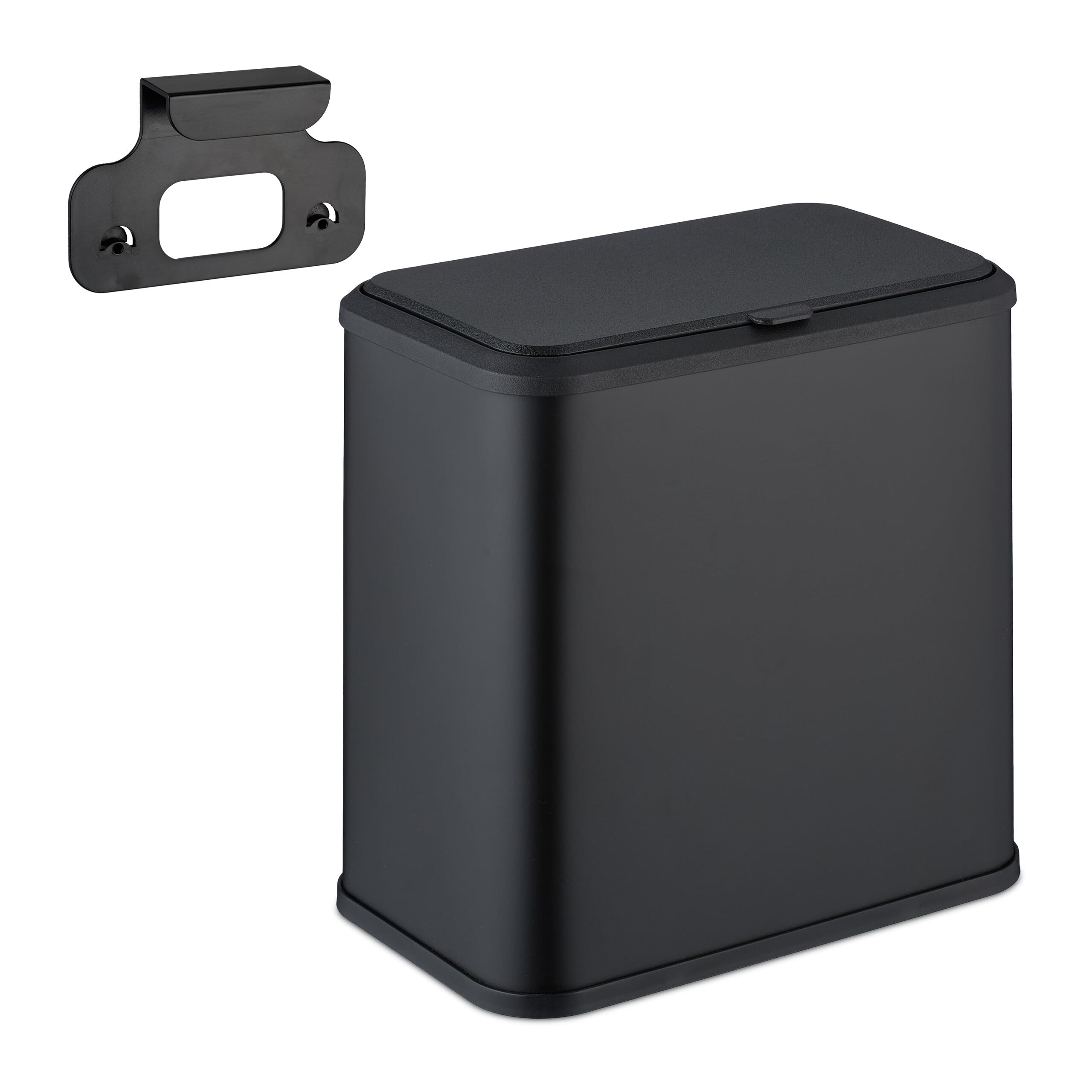 Relaxdays Cestino da Bagno e Cucina, Pattumiera Gancio per Anta, Secchio Interno Portarifitui 5L, Ferro e Plastica, Nero