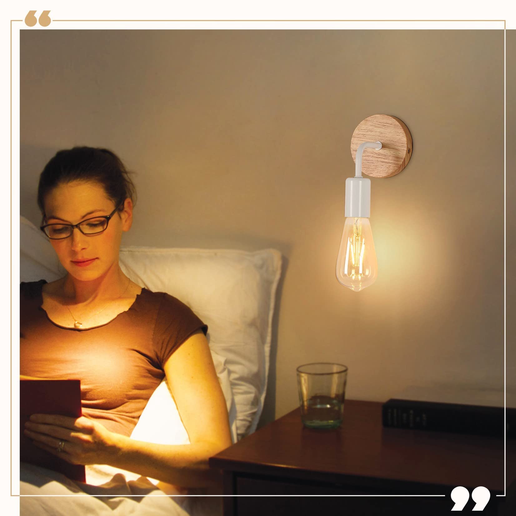 Tealight 4 Pezzi Lampada da Parete Vintage, Applique da Parete Interno in Legno, Lampada a Muro industriale E27 per Camera da letto, Corridoio, Soggiorno, Scale (Bianco)