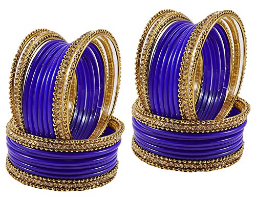 Image of NMII Glass With Zircon Gemstone Studded Worked and Ball Chain Or Plane Gloosy Finished Bangles Set For Women and Girls