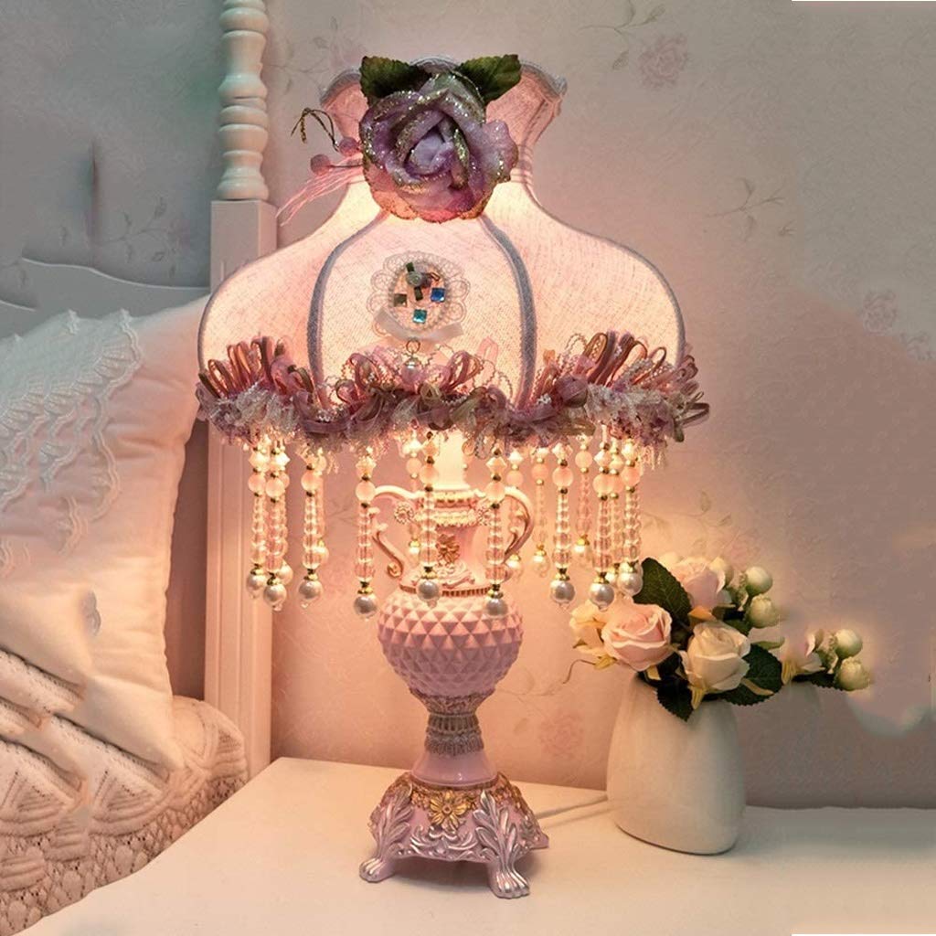 Modna lampa stołowa z żywicy do salonu, sypialni, księżniczka, różowa, kreatywna, ciepła lampka nocna, idylliczna koronka, stolik nocny