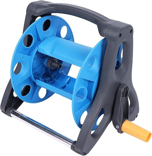 Portable Garden Hose Reel Cart with Hand Crank, Blue | Manual Wind Handle, Carry Handle, Freestanding Design, Hose Storage, Garden Watering
