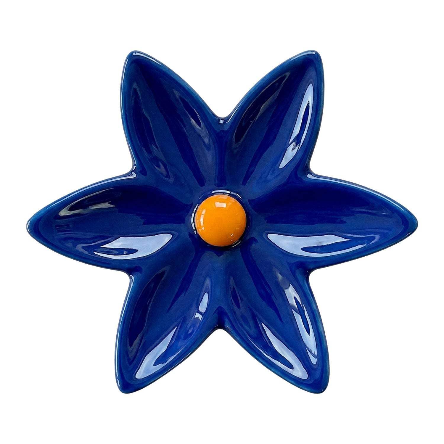 Fiore di Ninfea Appendino Blu in Ceramica per Radiatore, Portasciugamani da Parete, Made in Italy