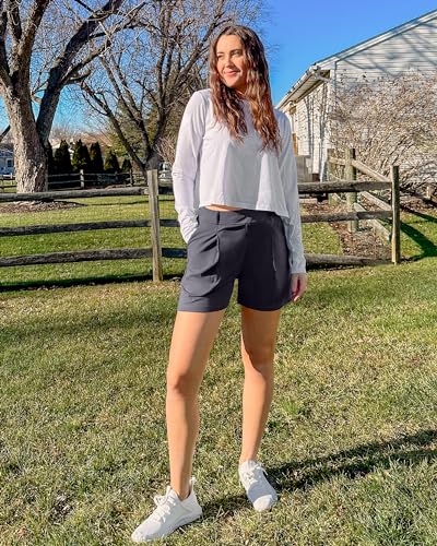 Image of G4Free EverGoing Dressy Casual Shorts for Women 4 inch High Waisted Summer Lounge Pleated Shorts with Pockets