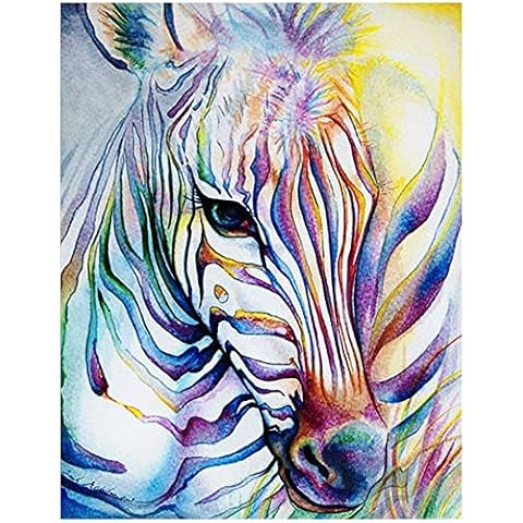 5D Full Square Drill Diamond Painting for Adults Kids, DIY Colorful Zebra Diamond Art Kits Animals Cross Stitch Crystal Rhinestone Painting Embroidery Pictures Art Craft Wall Decor 30x40cm/12x16inchr Cover