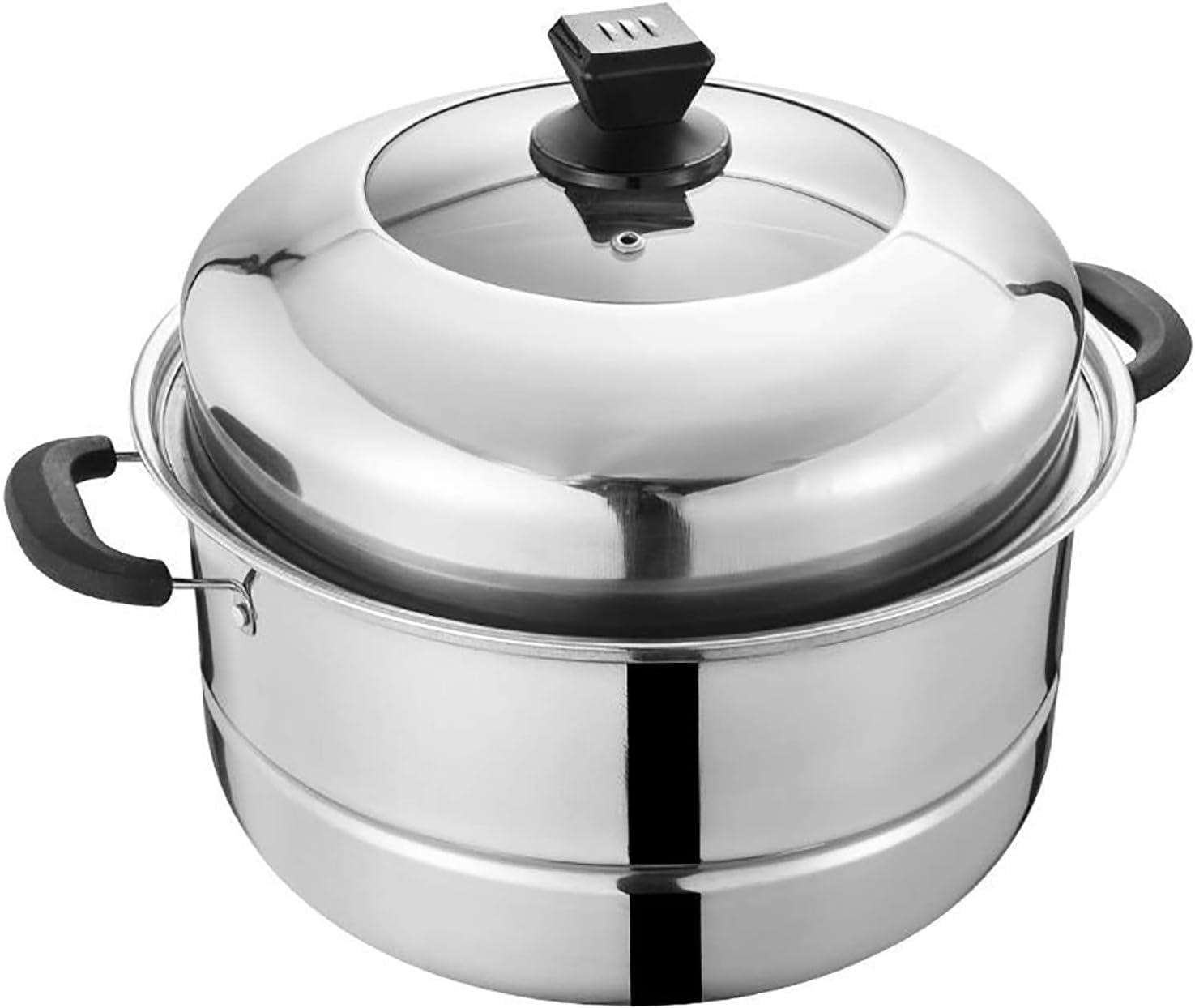 JFGCTYHXY Stainless steel steamer, 403 stainless steel 3-layer composite pot bottom for steaming buns fish seafood dumplings(28cm)