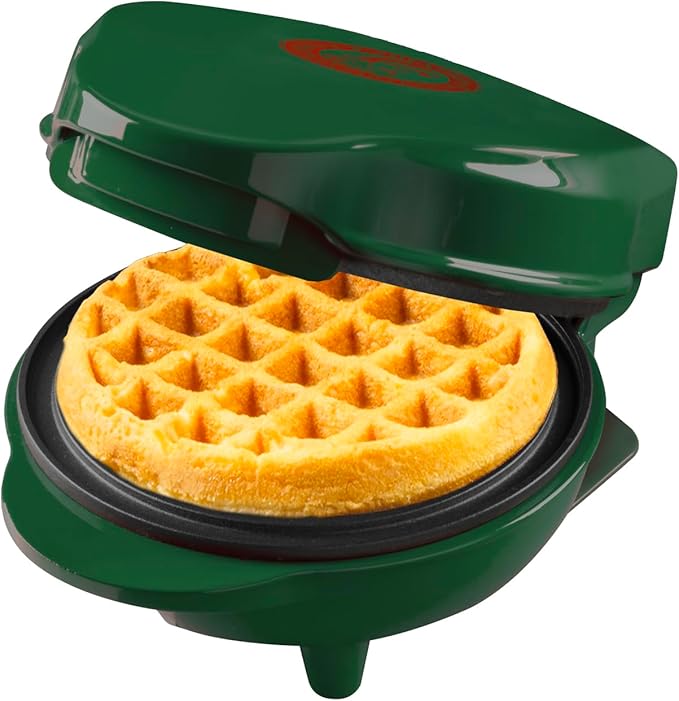 Bestron Mini Gofrera, Christmas Edition, Edición Limitada, Waffle Maker con revestimiento antiadherente, ideal para Navidad, fiestas o como regalo, tamaño del waffle: 10 cm, Color: verde mate