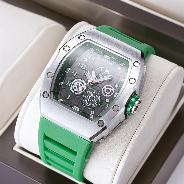Image of Giordano Square Analog Casual Sporty Watch for Men - Mechanical-Inspired Design dial, Quartz Movement, Silicon Strap and Date Display Function - GZ-50150