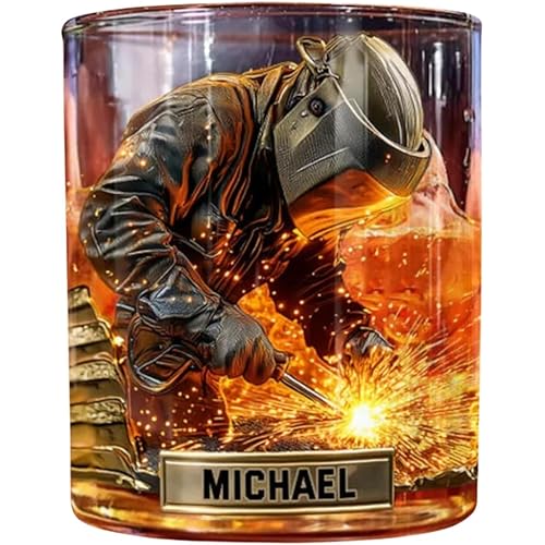 Strong Welder - Personalized Welder Whiskey Glass, Customized 3D Effect Welding Lovers Whiskey Glass, Welding Men Bourbon Glass, Welder Engraved Whiskey Glasses Personalized, Welders Gifts for Men Dad