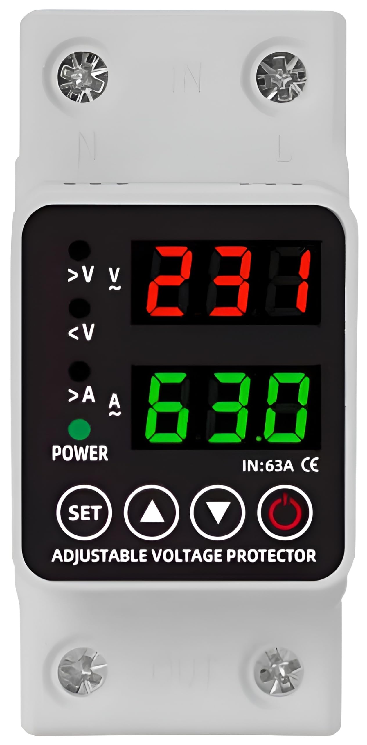 XPR3SS Automatic Over/Under Voltage and Over Load Protection (Adjustable Setting) Energy Meter with Auto Re-Connect LED Display Standard Din-Rail Mounted Single Phase 220V, 63A (13.8kW)