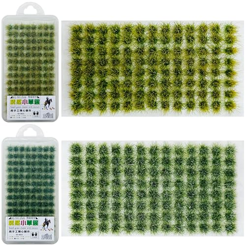 Attuslla 208 PCS Static Grass Tuft Model Grass Tufts Railway Artificial Grass 2 Color Bushy Tuft Flower Cluster Vegetation Groups for DIY Architecture Building Model Train Landscape Railroad Scenery