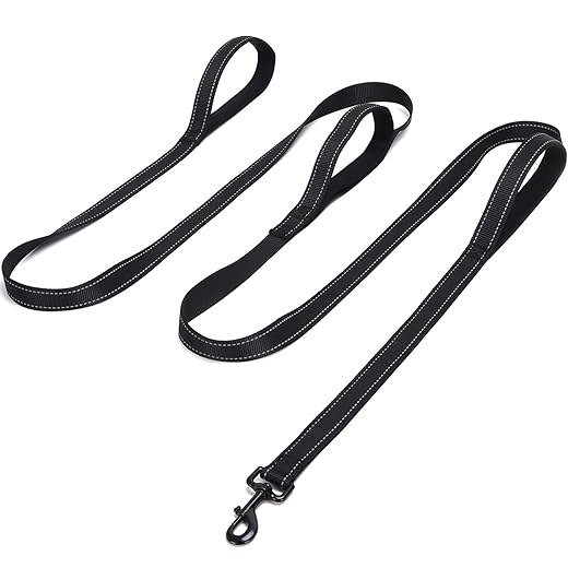 3 Handle Dog Leash, 10FT Triple Handle Dog Leash Reflective Stitching, Three Padded Traffic Handles, Heavy Duty Dog Leash, Training Dog Lead for Control and Safety (Black)