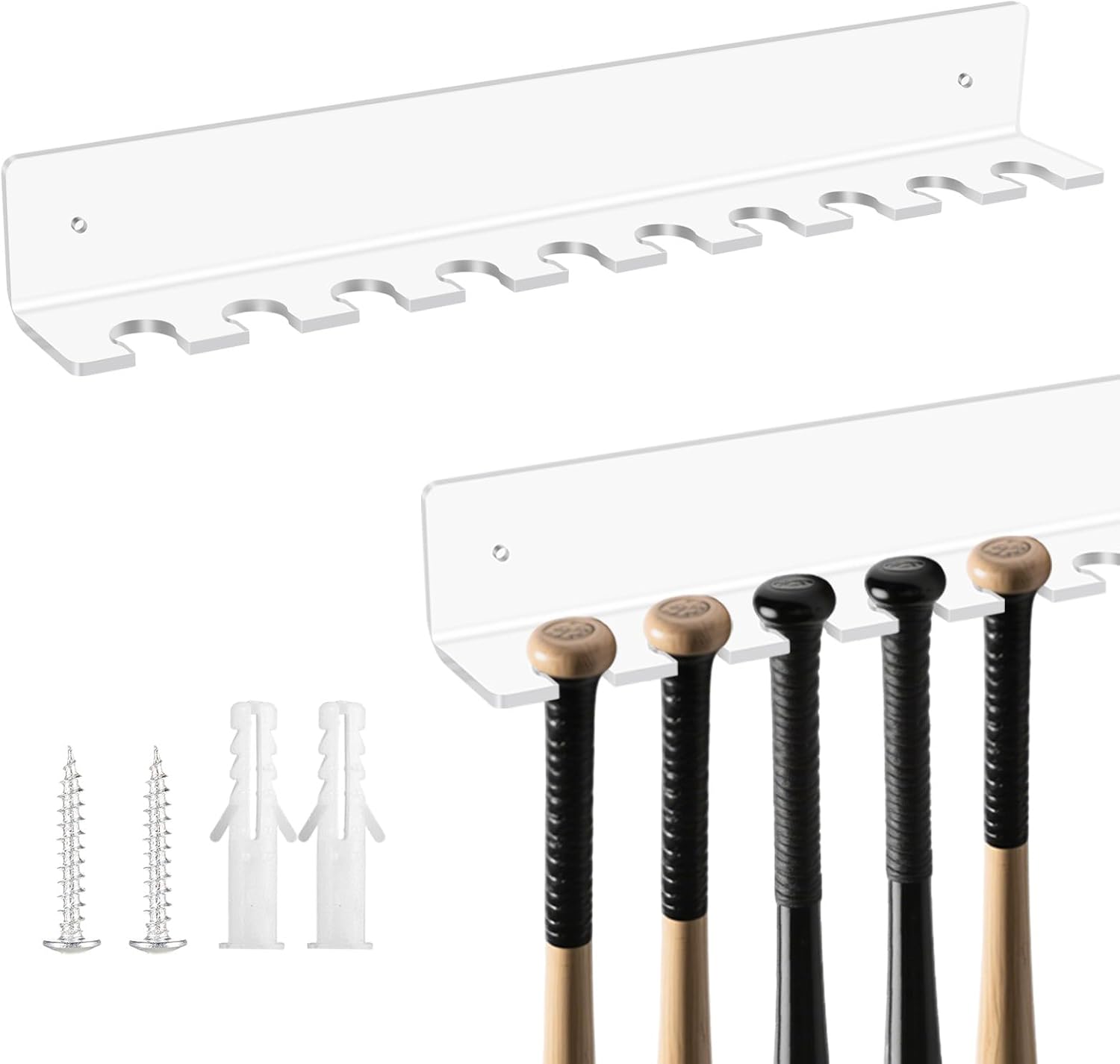 2 Pcs Mini Baseball Bat Holder, Acrylic Clear Baseball Bat Hanger Holder 15 3/8 x 2 x 2 Inch with Top Diameter 0.7-0.8 Inch, 10 Items Display Rack Wall Mount for Sport Souvenir, Collector