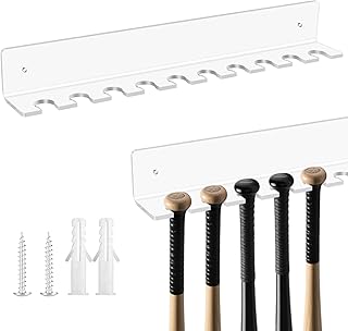 1 Pcs Mini Baseball Bat Display Rack Wall Mount 15 3/8 x 2 x 2 Inch(Holder for 10 Items) Hanger Clear Acrylic Vertical Baseball Bat Hanging Rack Organizer with Top Diameter 0.7-0.8 Inch