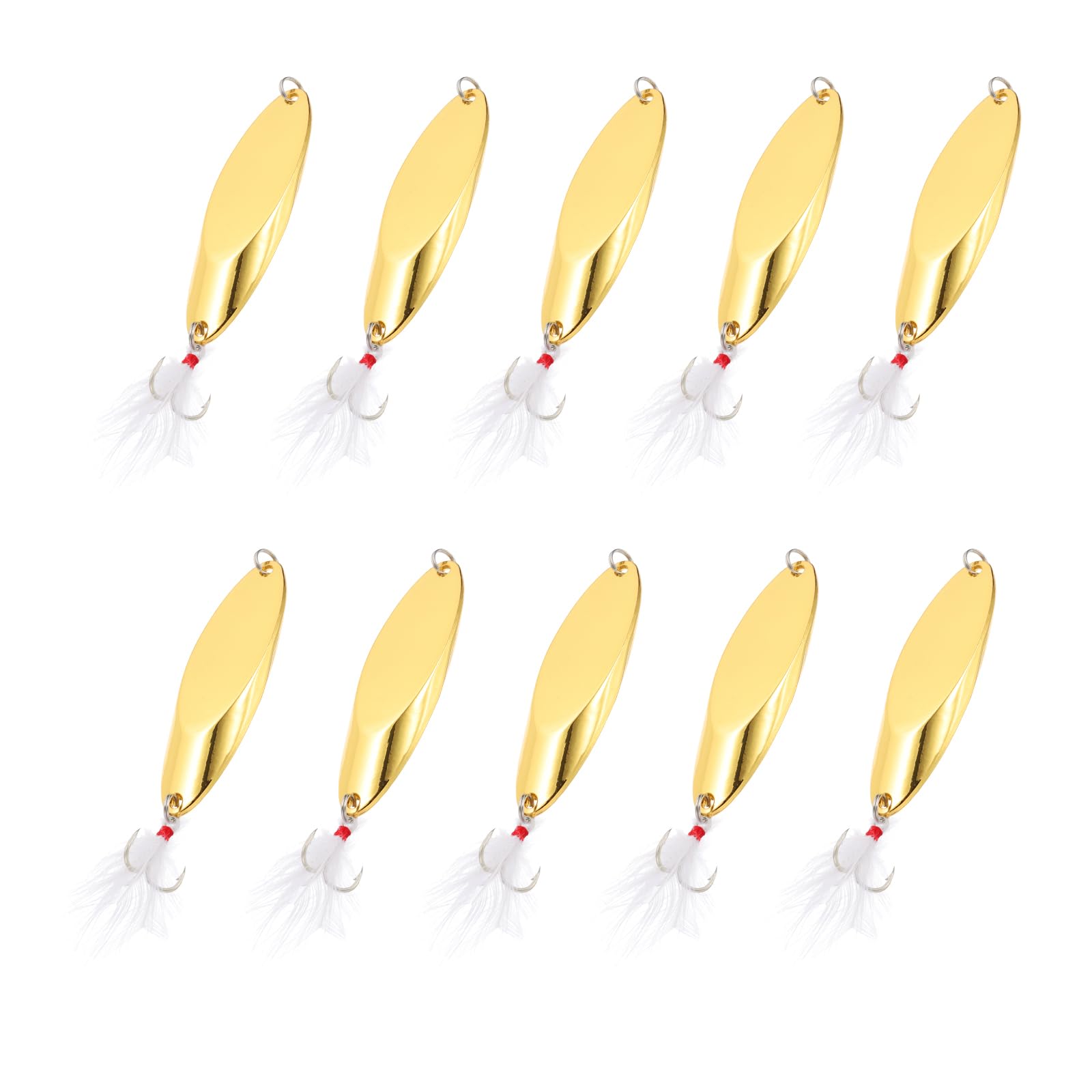 PATIKIL Fishing Spoons, 10 Pcs 1-3/8oz Fishing Lures Casting Spoon Treble Hooks Jigs Hard Metal Spinner Baits for Freshwater Saltwater Salmon, Gold Tone