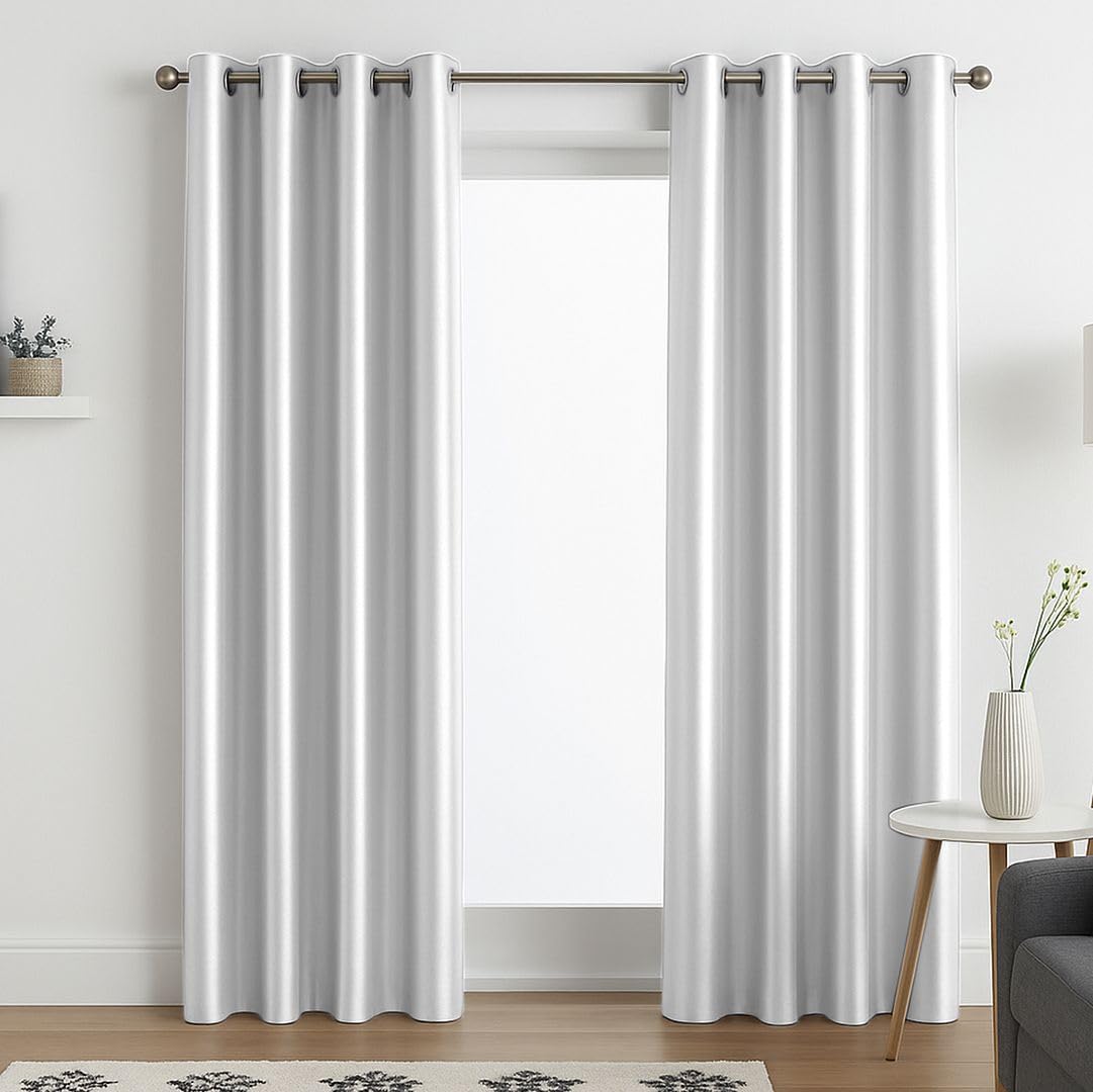 John Aird Luxury Faux Silk Fully Lined Eyelet Curtains (White, 117cm Width x 183cm Drop (46"x 72")