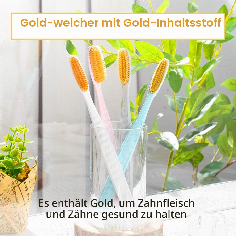 WANGTA Zahnbürste, 4 Stück, doppelt so breit wie normaler Bürstenkopf, breite Zahnbürste, langer Bürstenkopf, bequemeres und einfacheres Bürsten (Goldene Bürste)