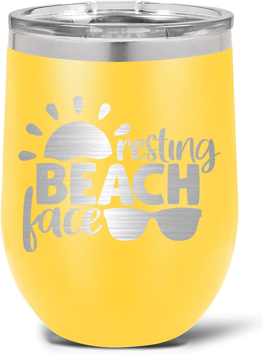 Resting Beach Face Stemless Wine Glass Stainless Tumbler (LIGHT BLUE)