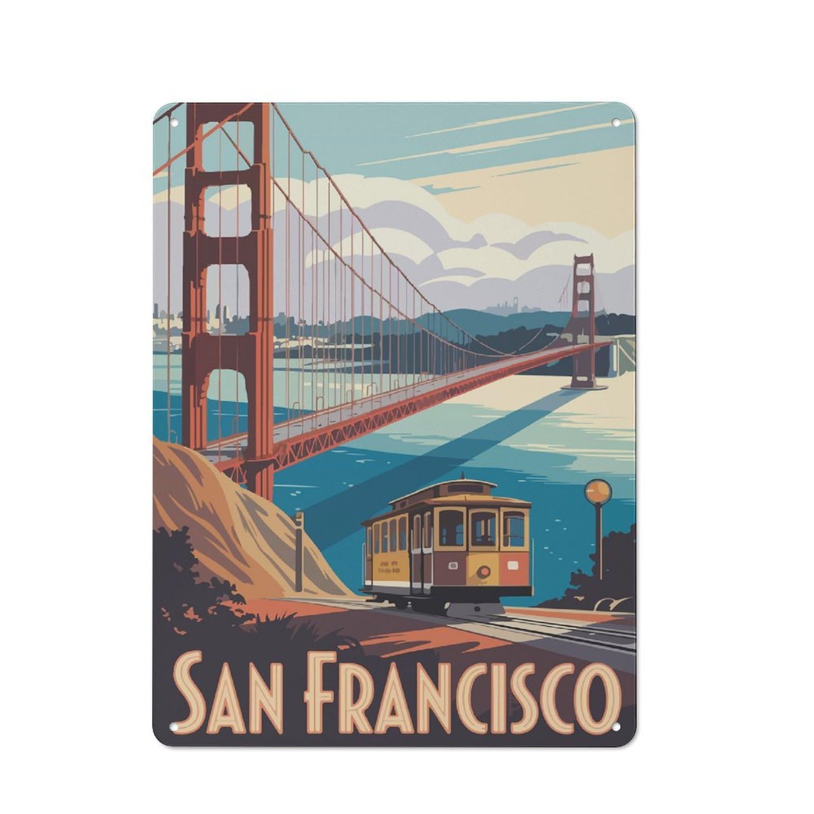 Junmoney San Francisco Travel Tin Wall Plaque 40X30cm With For Café Or Restaurant, Suited To Restaurant Decor Fans