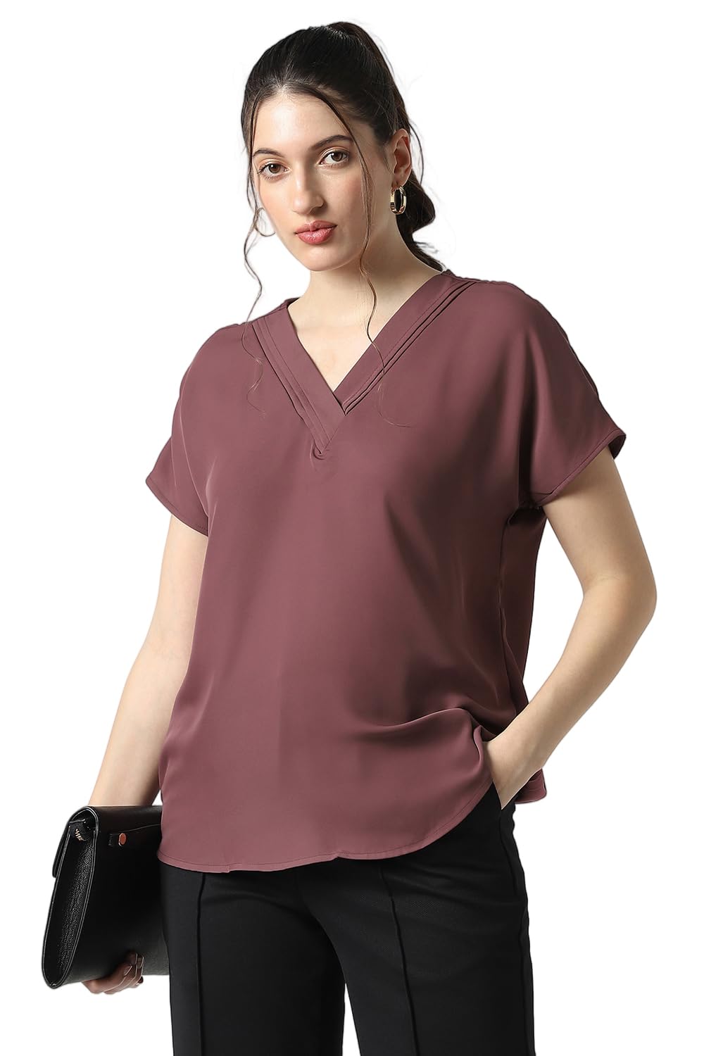 van heusen Women's Polyester Regular Fit Half Sleeve V Neck Formal Top-picture-20