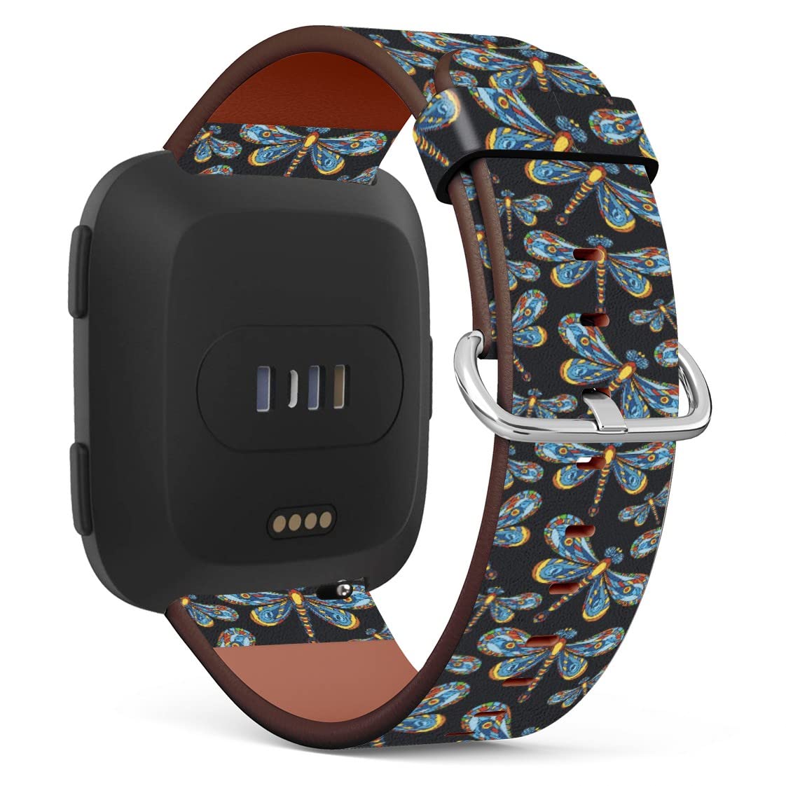 Compatible with Fitbit Versa 2 / Versa/Versa Lite/Versa SE Patterned Leather Replacement Band (Folk Art Dragonfly Pattern)