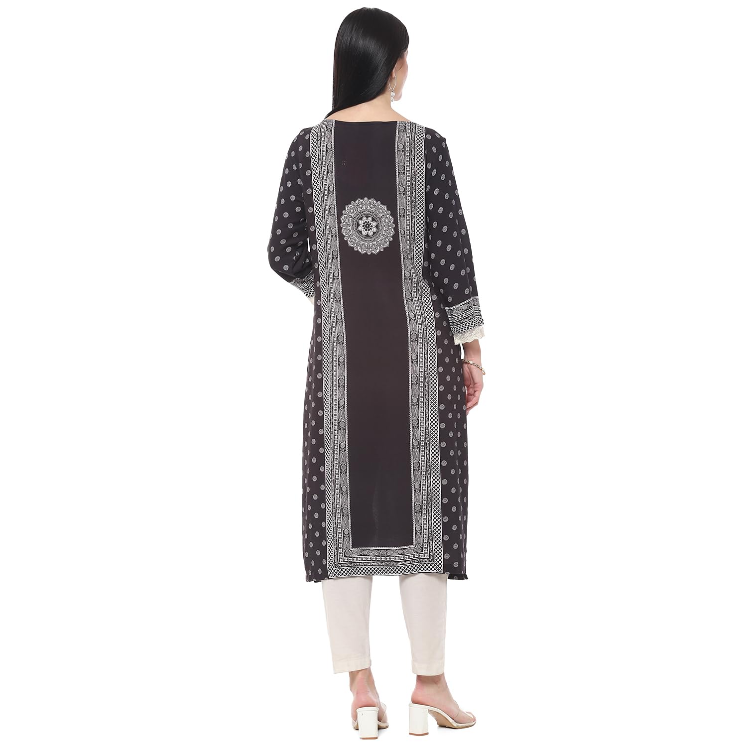 BIBA Solid Women Straight Rayon Printed Kurta