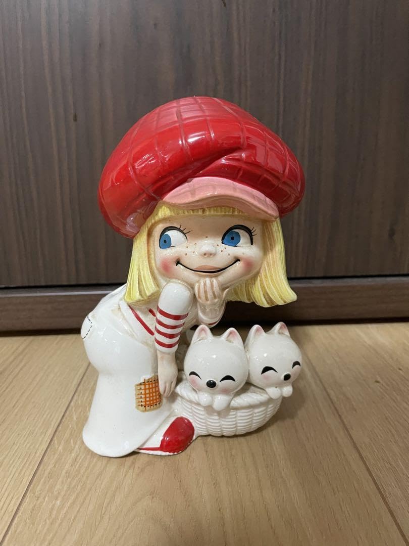 Amazon.co.jp: 内藤ルネ アンティーク昭和レトロ 女の子.猫 陶器貯金箱 