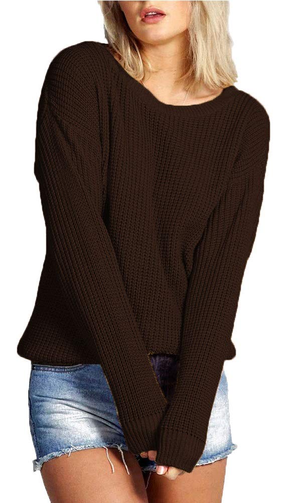 Crazy Girls Girls Brown Crazy Womens Ladies Baggy Long Sleeve Knitted Plain Chunky Top Sweater Jumper S-Xl (2Xl, )