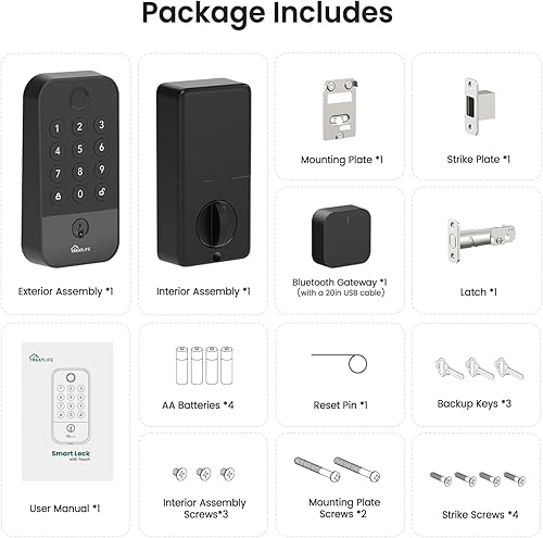 Miniatura 7 de TREATLIFE Cerradura de puerta inteligente con puerta de enlace WiFi Bluetooth, cerradura de puerta de entrada sin llave con código, huella digital y