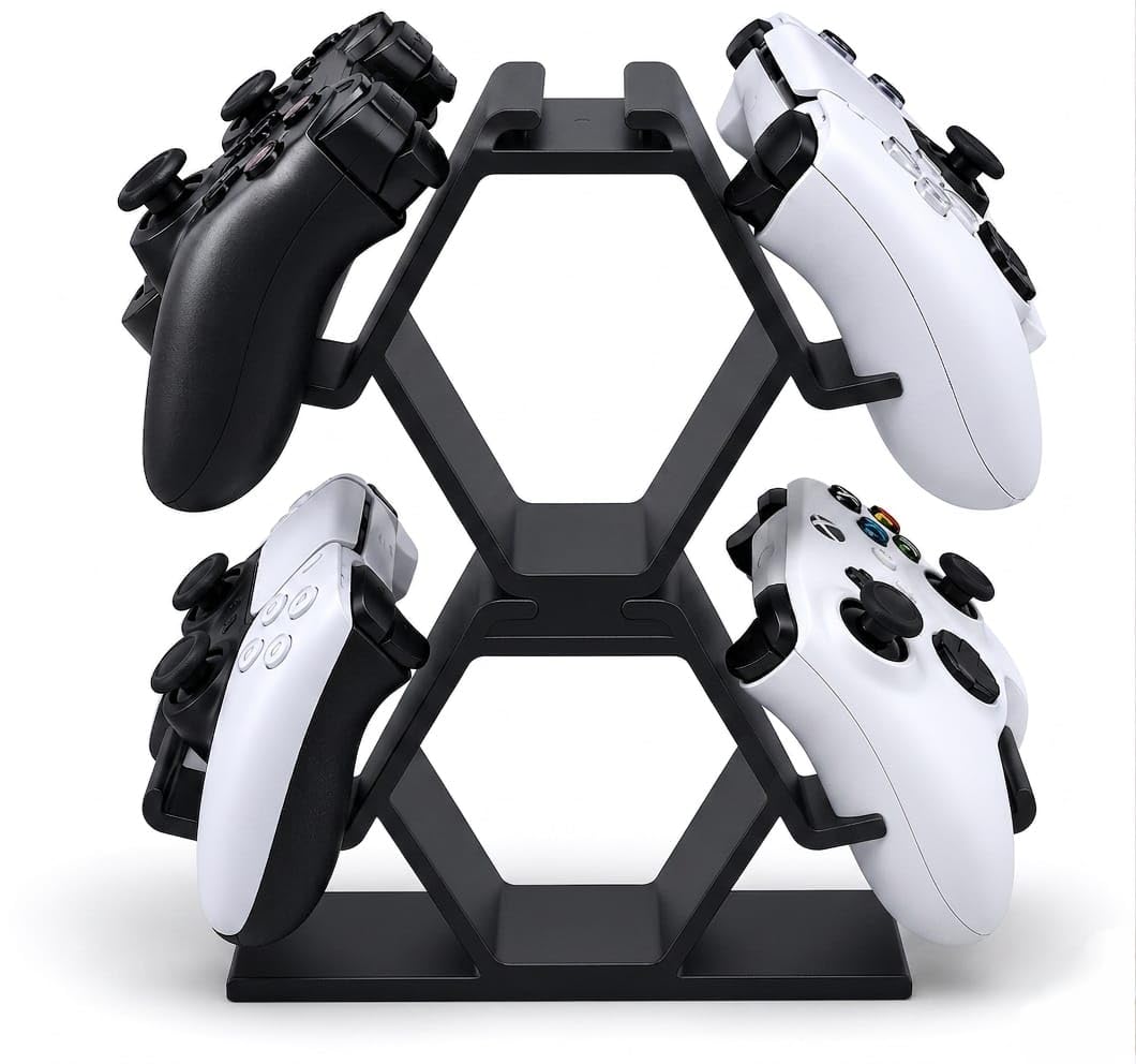 AxioraStudio Modular Controller Stand for PS5, Xbox & Universal Gamepads | Stackable Adjustable Gaming Controller Holder | Expandable Desk Organizer for 2 or 4 Controllers (Black, 4 Controller Holder)-image-15