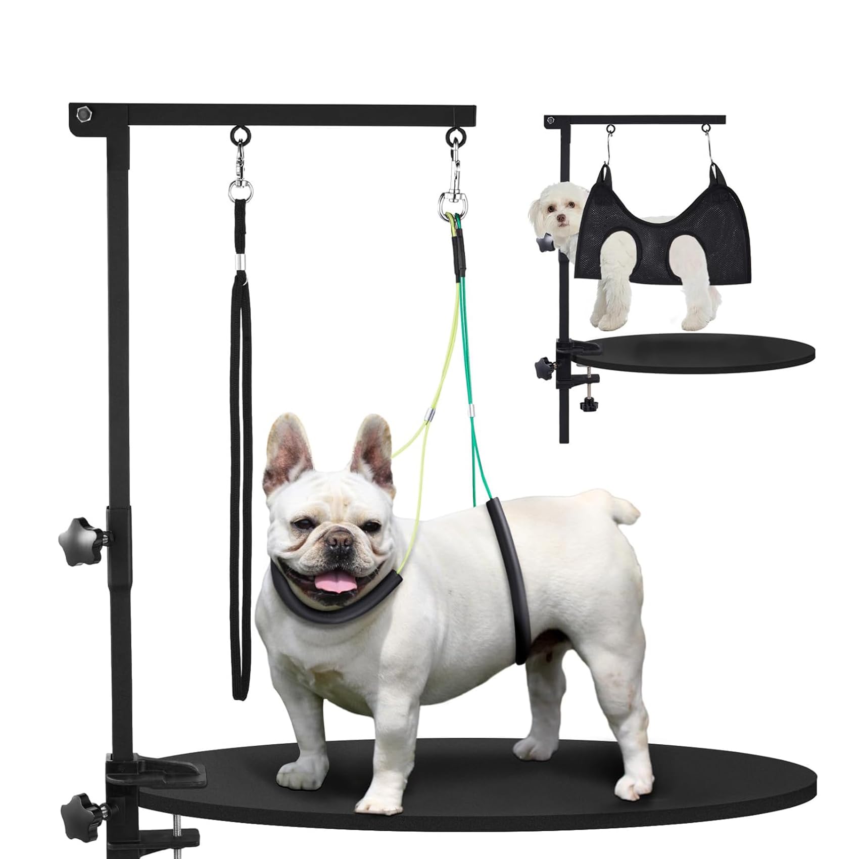 Dog Grooming Arm with Pet Hammock, Adjustable Height Pet Grooming Arm with No-Sit Haunch Holders, Dog Grooming Stand for Small and Medium Pets, Metal Black 37 * 90Cm