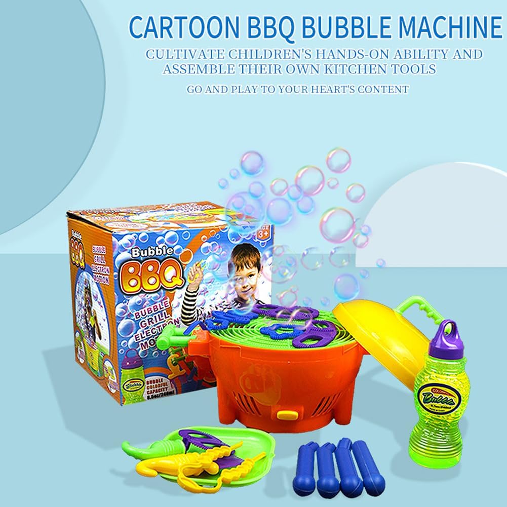 Interactive Bubble Grill Toy for Toddlers 1-3, Grill Bubble Machine with Realistic Lights & Sound, Portable Outdoor Party Toy, Pro-Grade Bubble Grill for Kids Summer Backyard Play