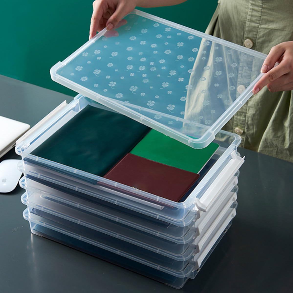 Ipetboom Scatola Trasparente per Documenti in Plastica Pp Multistrato, Resistente All'acqua e Portatile, Organizer per Ufficio e Soggiorno per Riviste e Fogli