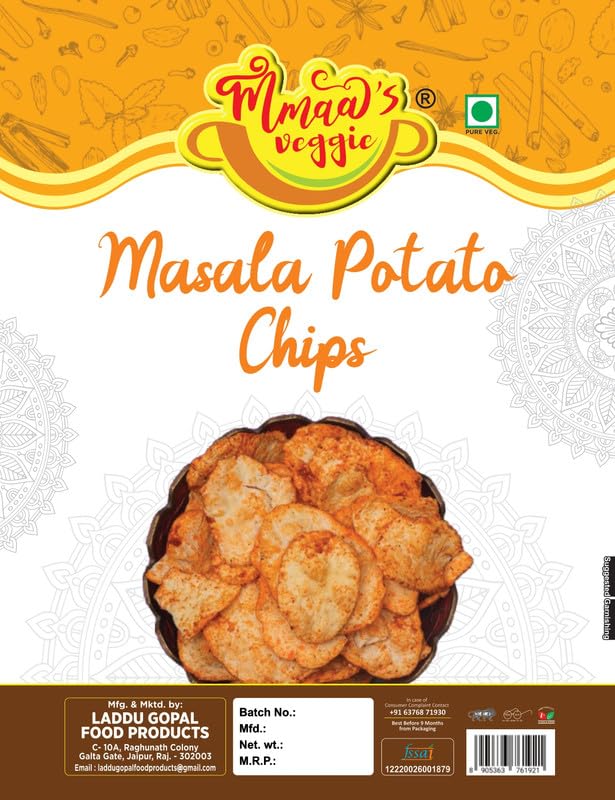Mmaa's Veggie Marwar's Organic Ready to eat Namkeen Potato Chips Spicy | Red Chilli Aloo Chips | Low Fat Masala PATTA Wafer | Tasty Yummy Snack Healthy Snack | Batata PATTA Wafer Chips-150g*2Pack 4