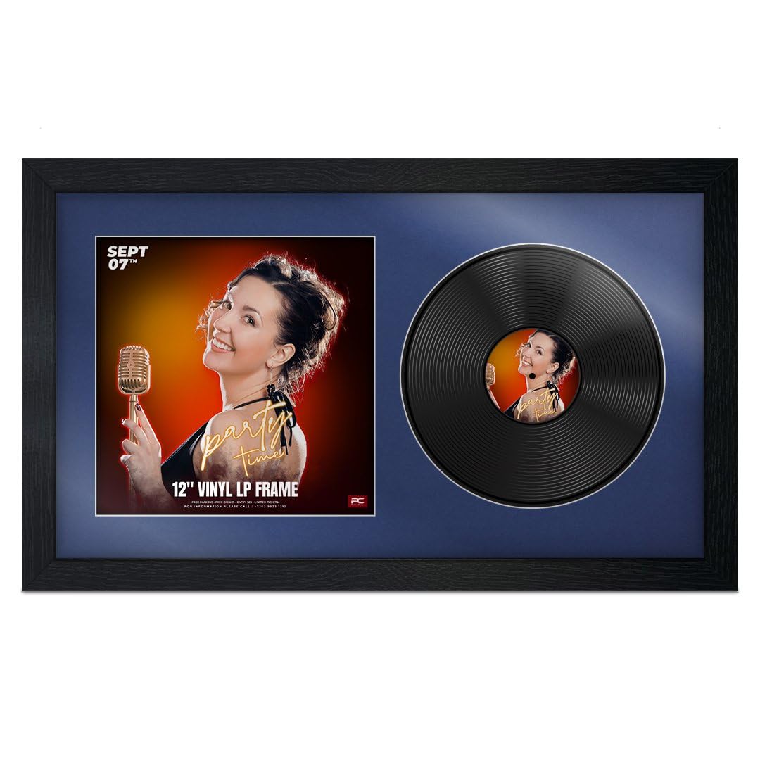 Procut Global 30x17" Black Vinyl Record Frame for 12 Inch LP Cover & Disc - Premium Display Photo Frame - Engineered Wood with Shatterproof Perspex - Music Lover Gift & Home Décor