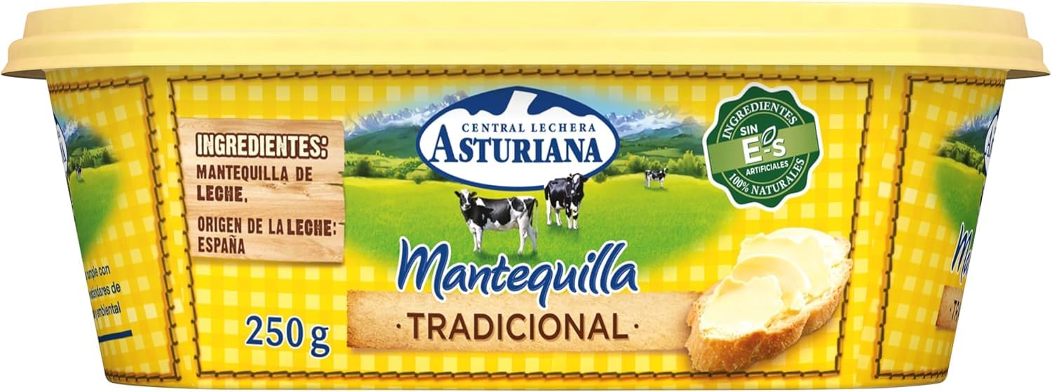 Central Lechera Asturiana Mantequilla Tradicional Sin Sal 250g Barqueta Sabor Lácteo Natural