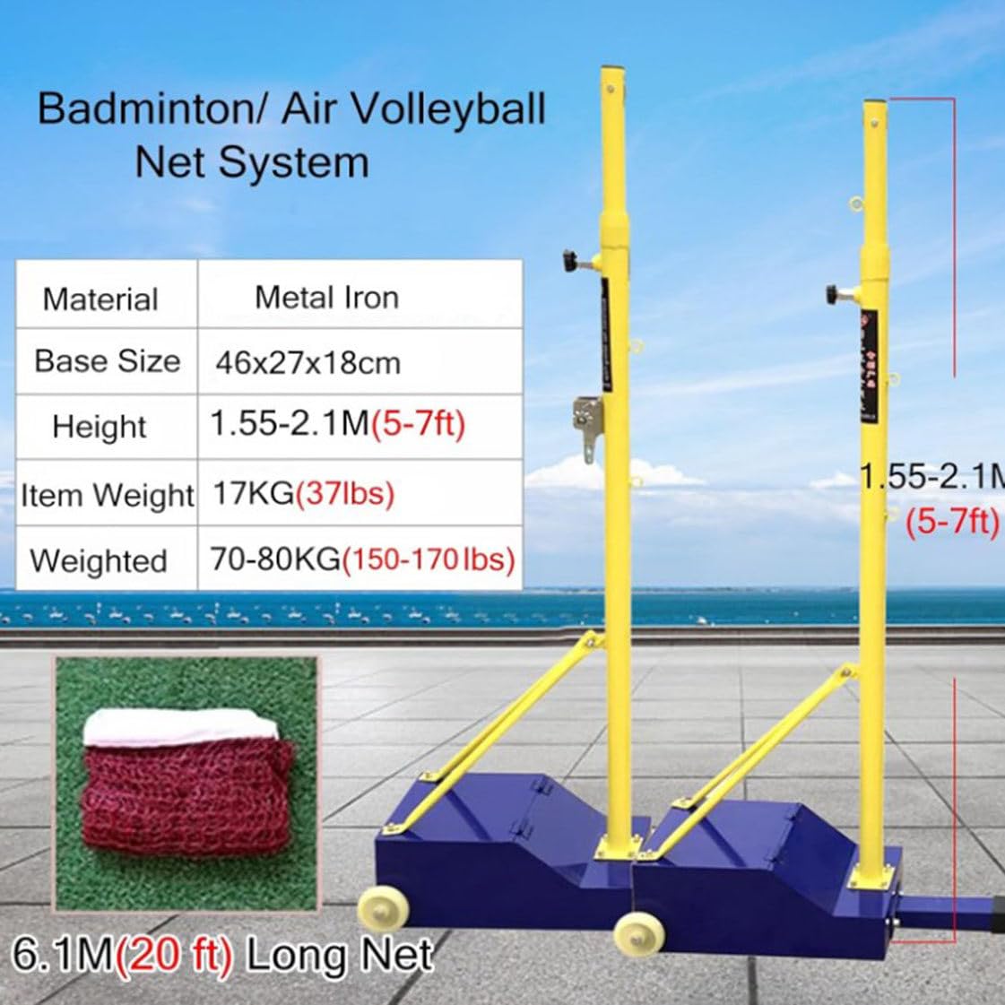 Pali da Pallavolo/Badminton, Badminton Mobile con Rete Tipo Box con Ruote Supporto in Acciaio con Base Stabile per Uso Interno Ed Esterno, Altezza: 1,55 M-2,1 M