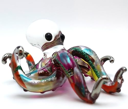 Miniatura 5 de Octopus Miniature Hand Blown Glass Art Figurines Sea Animals Collectible Gift Decorate (4 inches Multi-Purple)